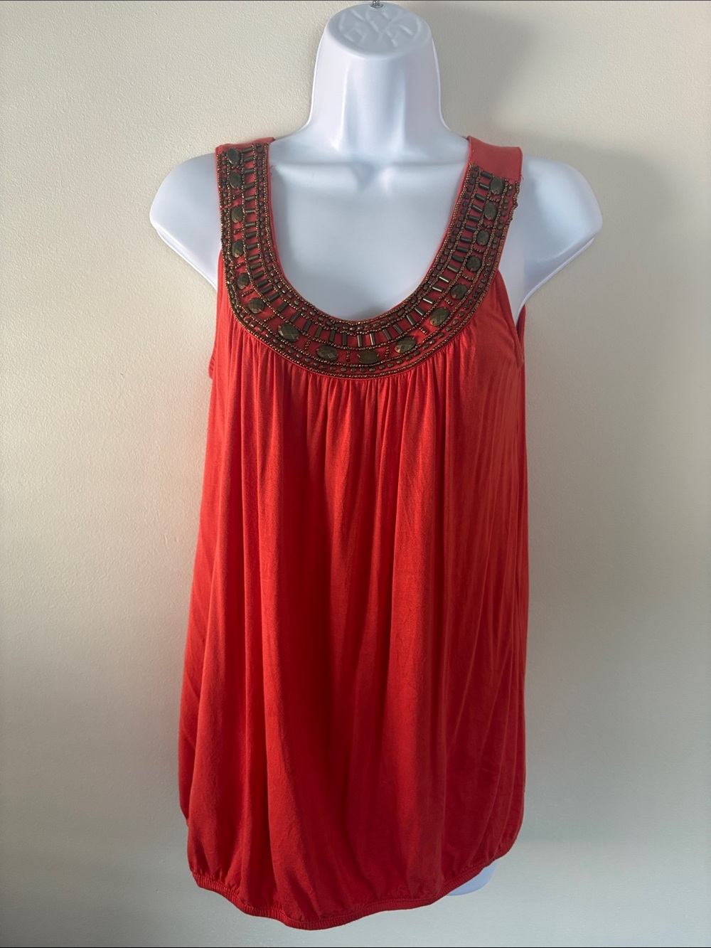Grace Burnt Orange Embellished Scoop Neck Tank